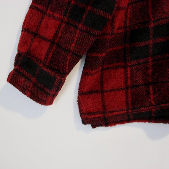 True Grit Black Red Plaid Sherpa Shirt Jacket Shacket Buffalo Plaid Large - Picture 8 of 11